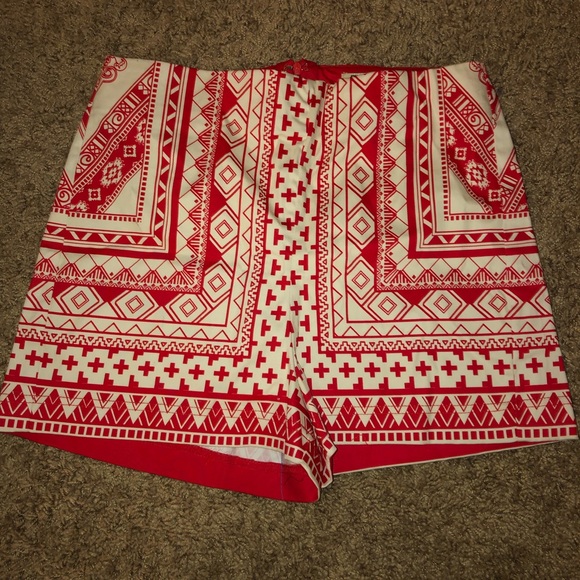 High-Waisted Tribal Red and Cream Colored Shorts - Picture 1 of 2